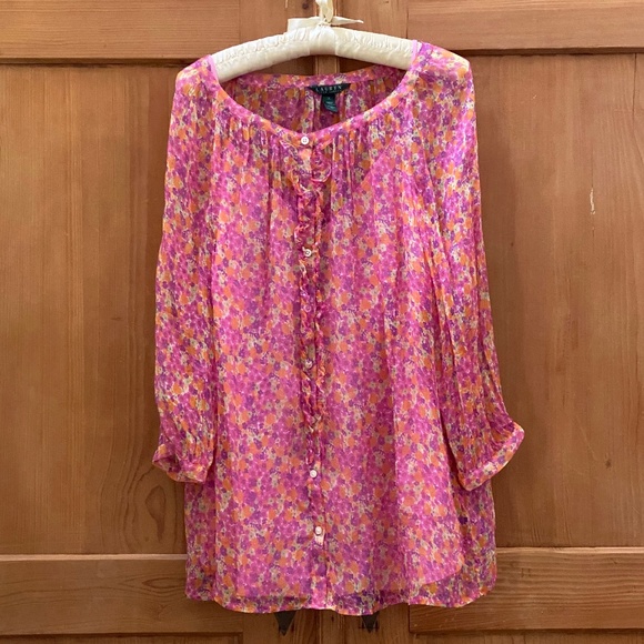 Ralph Lauren Floral Silk Crepe Blouse with camisole Sz 1X - Picture 1 of 7